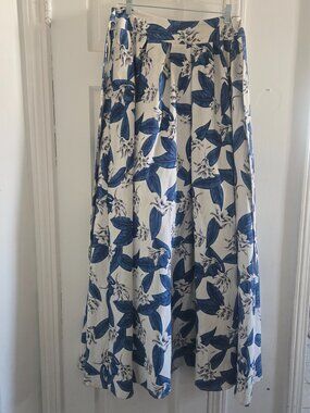 blue and white floral maxi skirt.